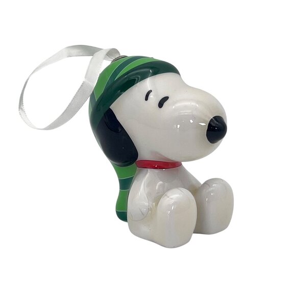Peanuts Snoopy Plastic Christmas Tree Holiday Ornament 3.5" Green Stocking Hat - Picture 1 of 14